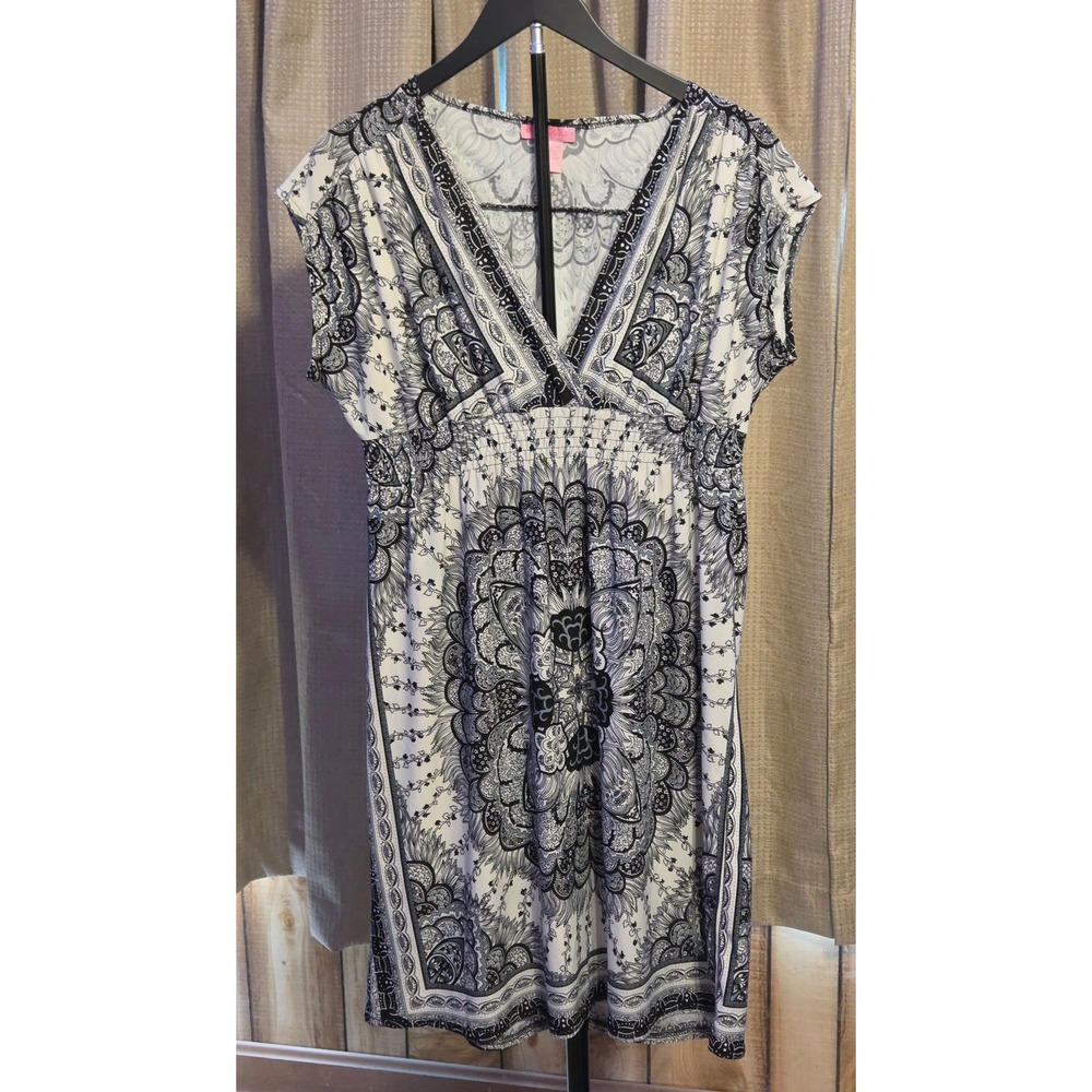 She's Cool Knee-Length Dress‎ Mandala Print Stretchy Elastic Waist Womens Size L